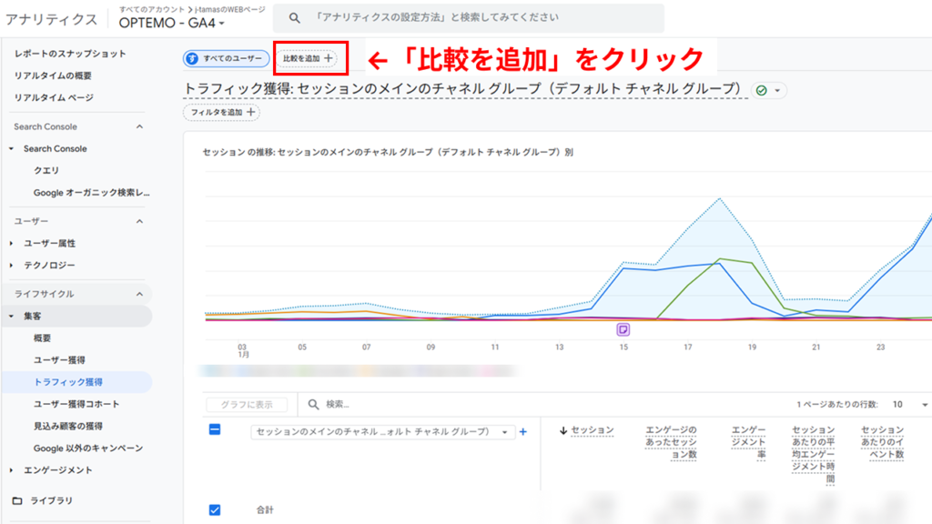 デフォルトで用意されている中から比較対象を適用させる手順1